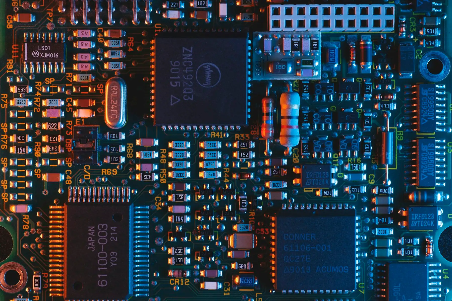 Close-up of a blue circuit board